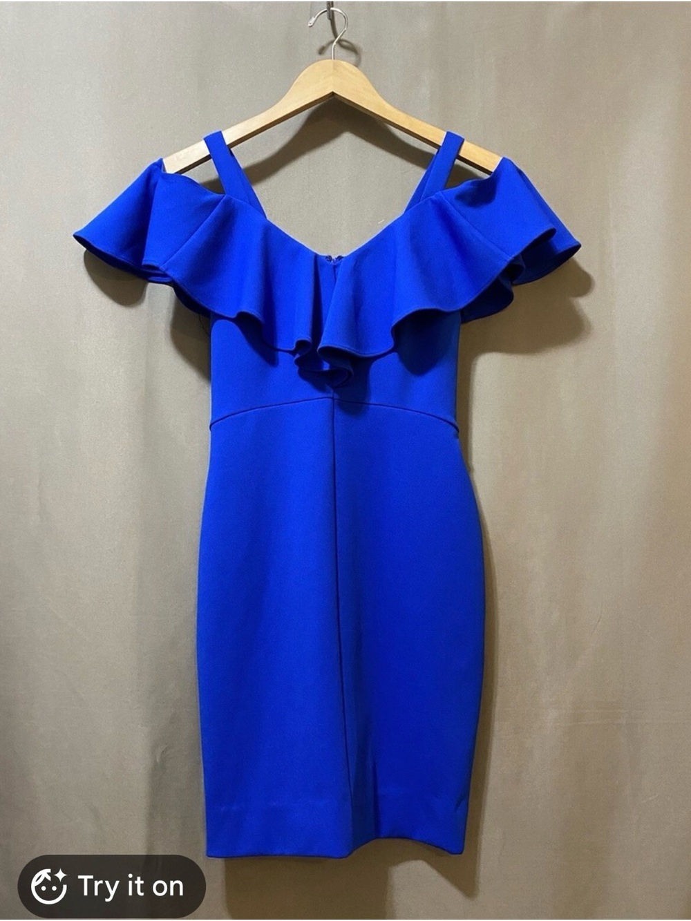 RACHEL Rachel Roy Cobalt Blue Off-Shoulder Ruffle Sheath Dress